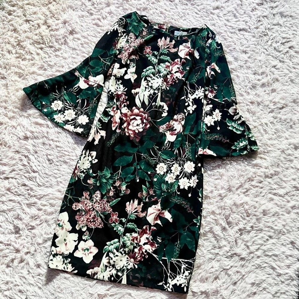 Botanical Floral Bell Mature Retro Whimsical Professional Office Dress Womens 10